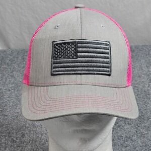 Womens American‎ Flag Trucker Hat Gray Pink America Patch USA Patriot Freedom